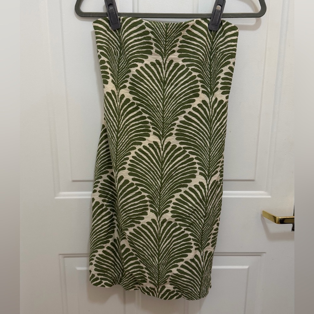 Green & Cream Printed Strapless Mini Dress